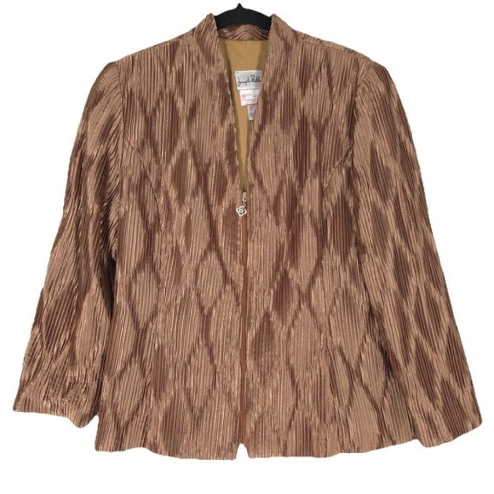 Joseph Ribkoff Veston Jacket‎ Size 10 Half Zip Pleated Metallic Gold 32849
